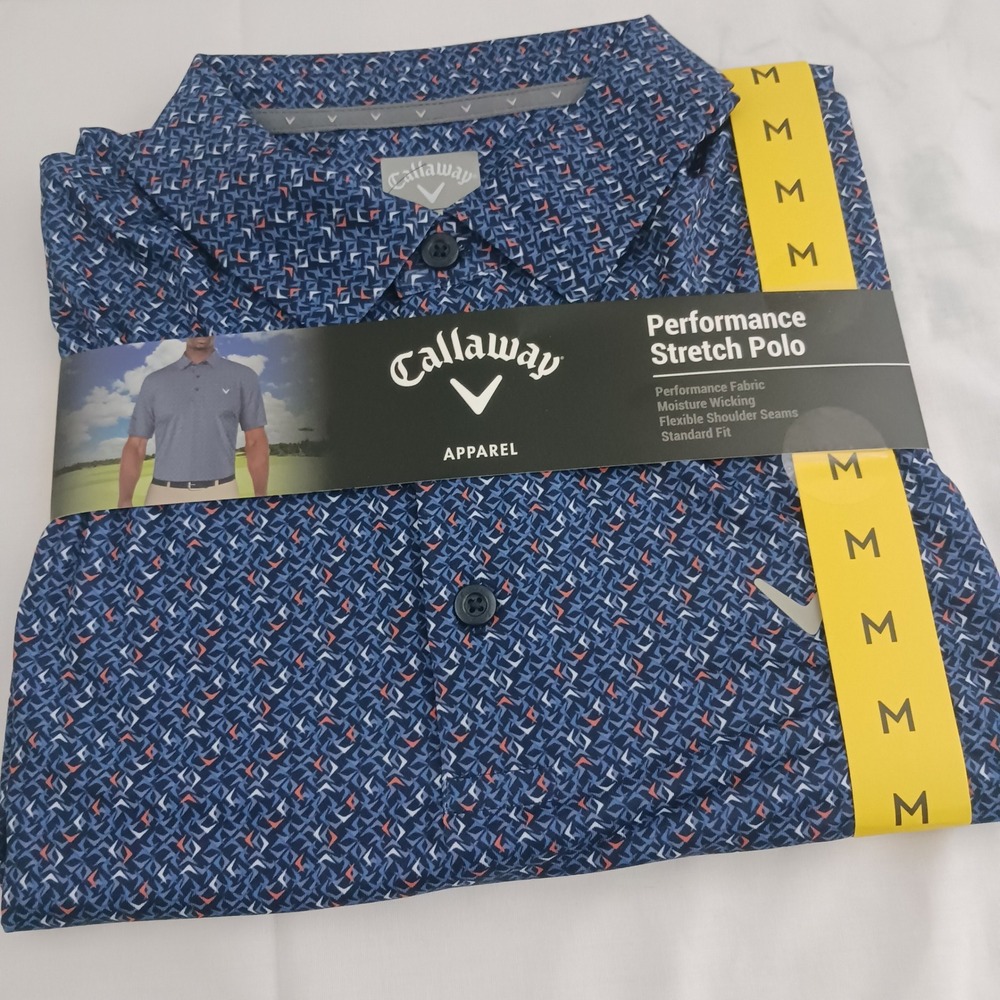 Callaway Performance Polo Mens Medium Blue NWT Stretch Moisture Wicking Golf